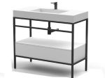 Meuble vasque avec une structure en métal noir lui conférant un style industriel. Le plan vasque blanc apporte une touche contemporaine. Ce meuble de salle de bain est à la fois pratique et esthétique, et s'intègre dans tous les types d'intérieurs.